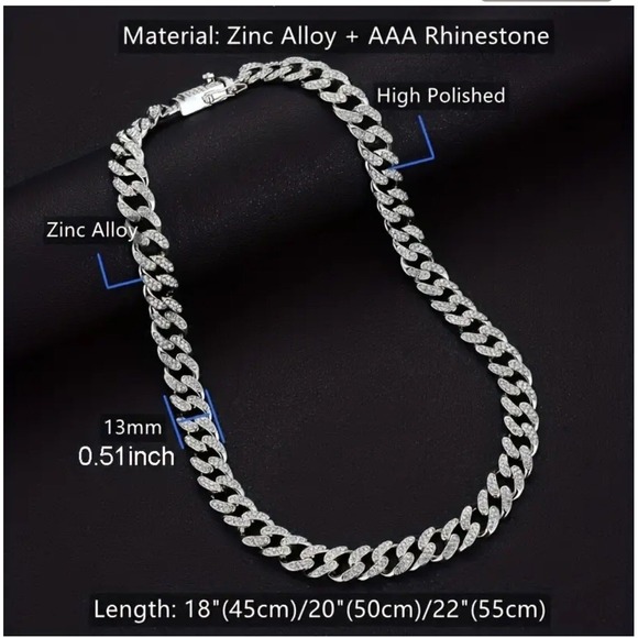 2pcs Necklace 24" Plus Bracelet 8" Hip Hop Style Jewelry Set Trendy Cuban Chain - Picture 2 of 4